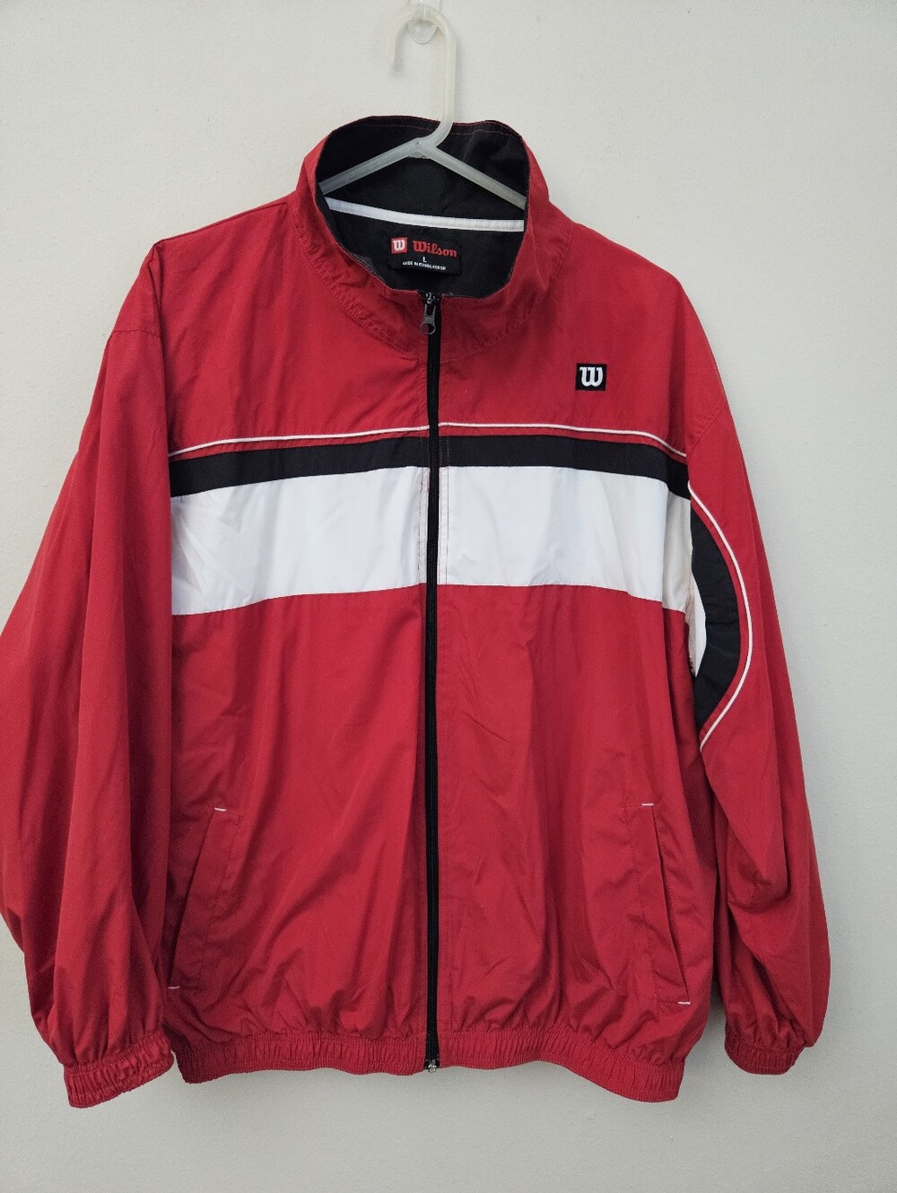 Vintage Wilson Red Windbreaker Jacket with White & Black Stripes Size L
